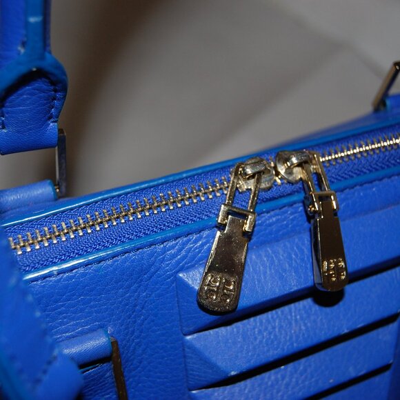 ❤️ Kristina George Izabelle Blue Leather Satchel Hand Bag Purse Shoulder Bag - Picture 8 of 11